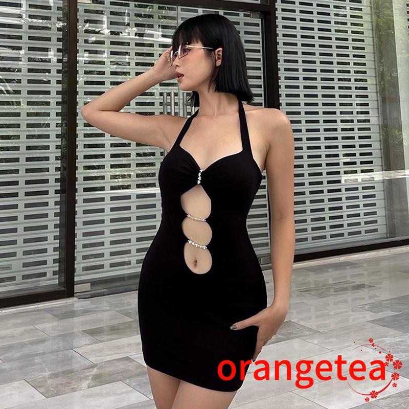 Đầm Ôm Dáng Không Tay Hở Lưng Màu Đen Trơn Dành Cho Nữ