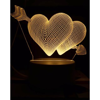 Đèn ngủ 3D ánh sáng 3 màu hình trái tim- Đèn phòng ngủ, đèn trang trí phòng