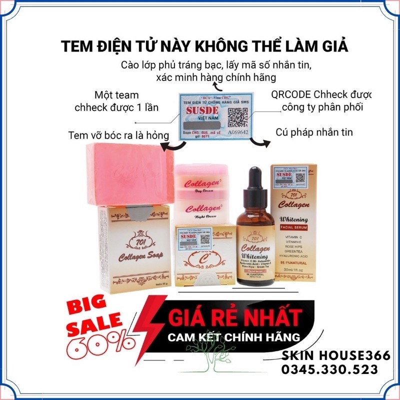 Combo 1 chai serum 1 bộ kem collagen plus vit e 701 chính hãng