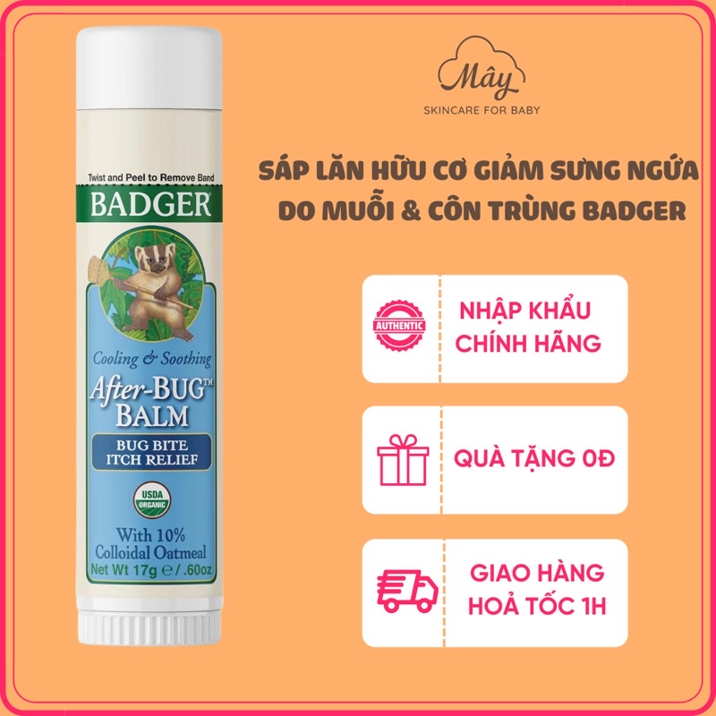 [Nhập khẩu chính hãng]Sáp lăn giảm sưng ngứa do côn trùng cắn hữu cơ cho bé Badger - Mỹ