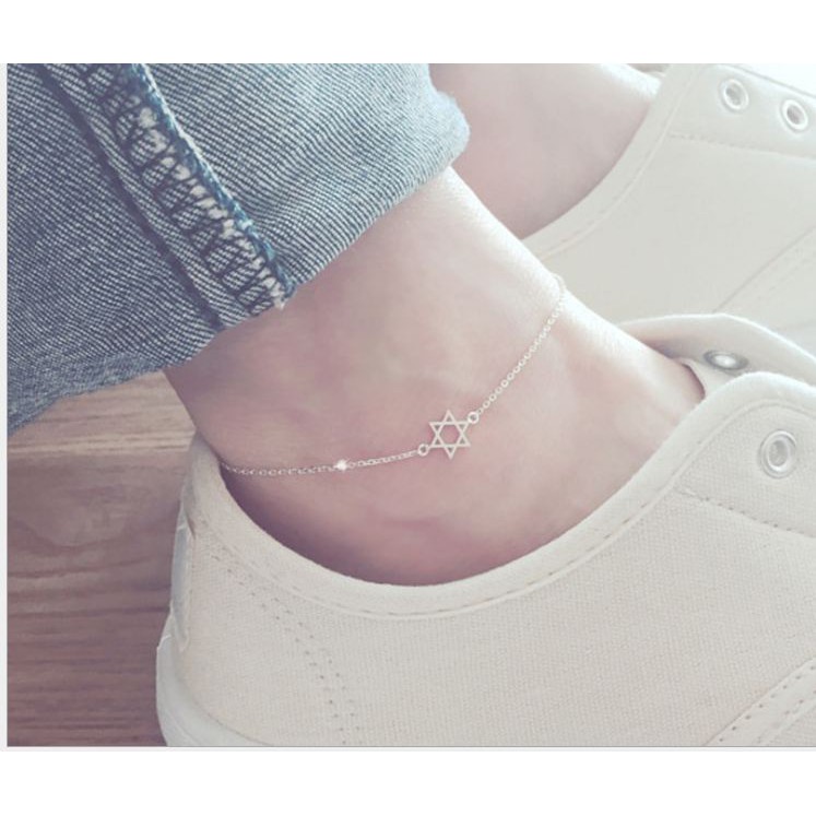 Lắc chân nữ mẩu đơn giản ngôi sao 6 cánh xi bạc trắng sáng - namimi