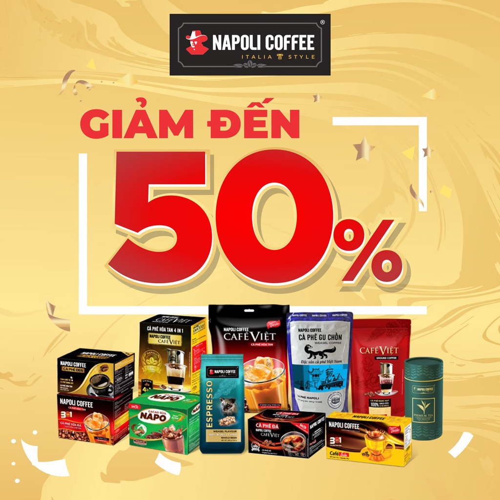 Cà phê đen đá sữa 2in1 3in1 cacao trà Napoli coffee cafe sạch nhiều loại trọng lượng 500g