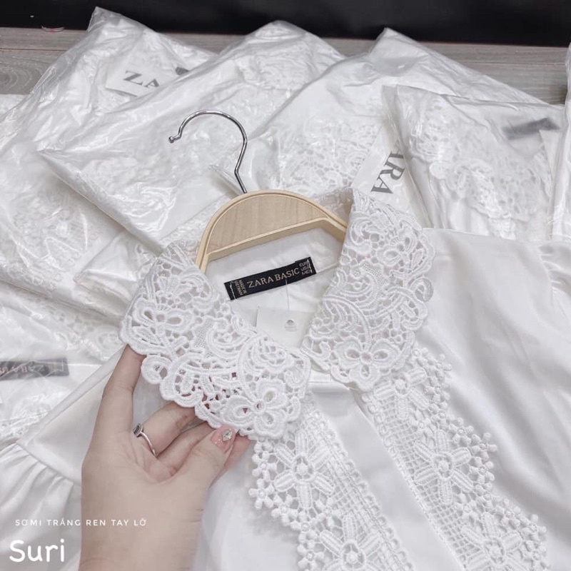 ÁO SƠ MI NỮ TRẮNG TAY BỒNG PHỐI VIỀN REN