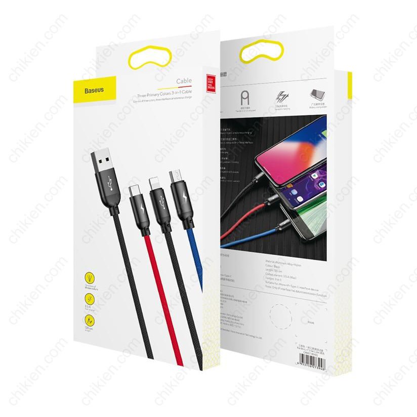 Cáp sạc đa năng siêu tốc 3 trong 1 Baseus dài 1,2 mét - chính hãng