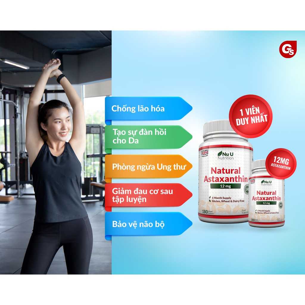 Viên uống Vitamin Nu U Astaxanthin  giúp chống lão hóa da, siêu hoạt chất chống oxi hóa