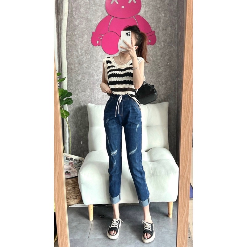 Quần baggy lưng thun chất jeans co giãn 40-65kg (biihome)