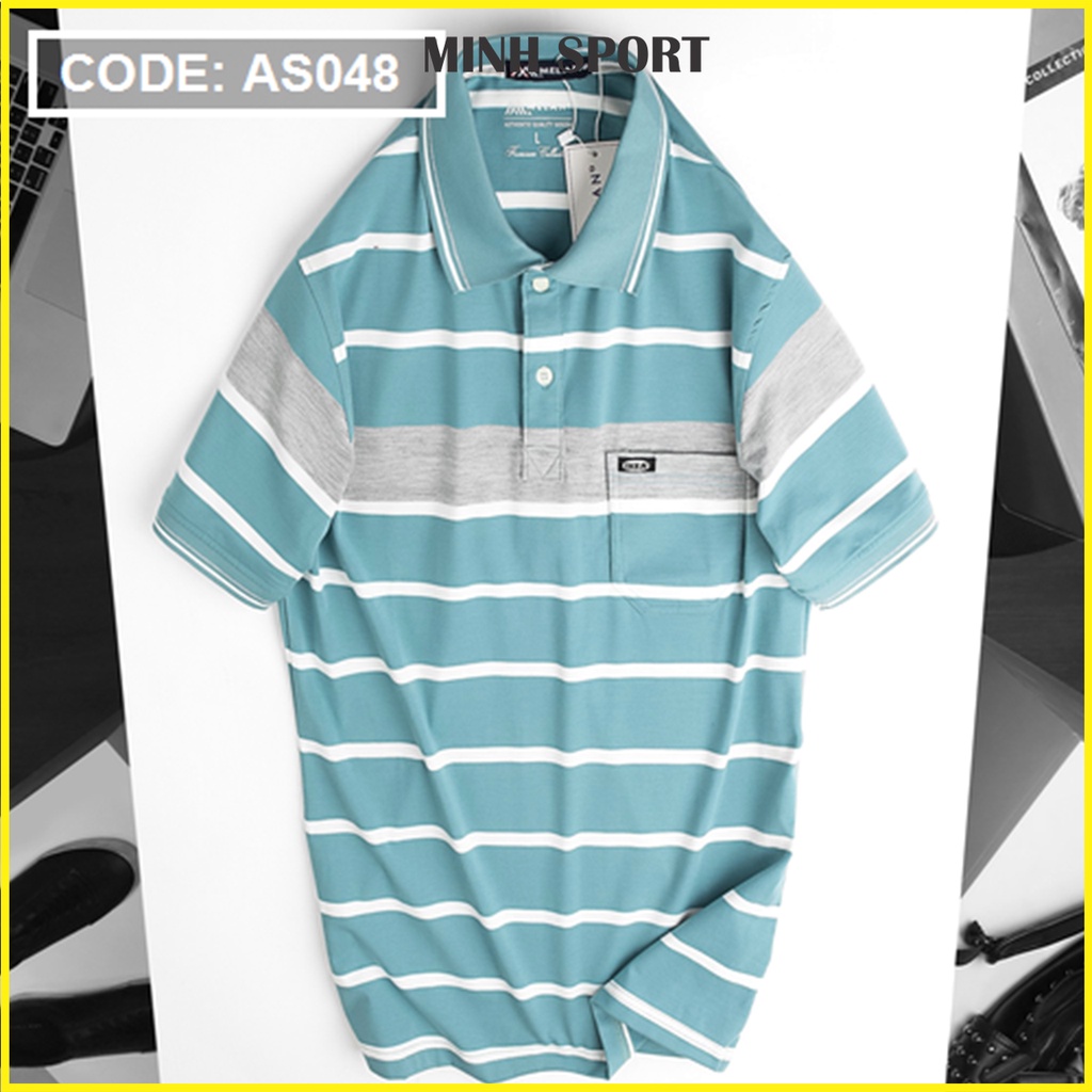 Áo Thun Kẻ Sọc Nam Cổ Bẻ Có Túi Chất Vải Thun Cotton Dệt Cao Cấp mã AO.43