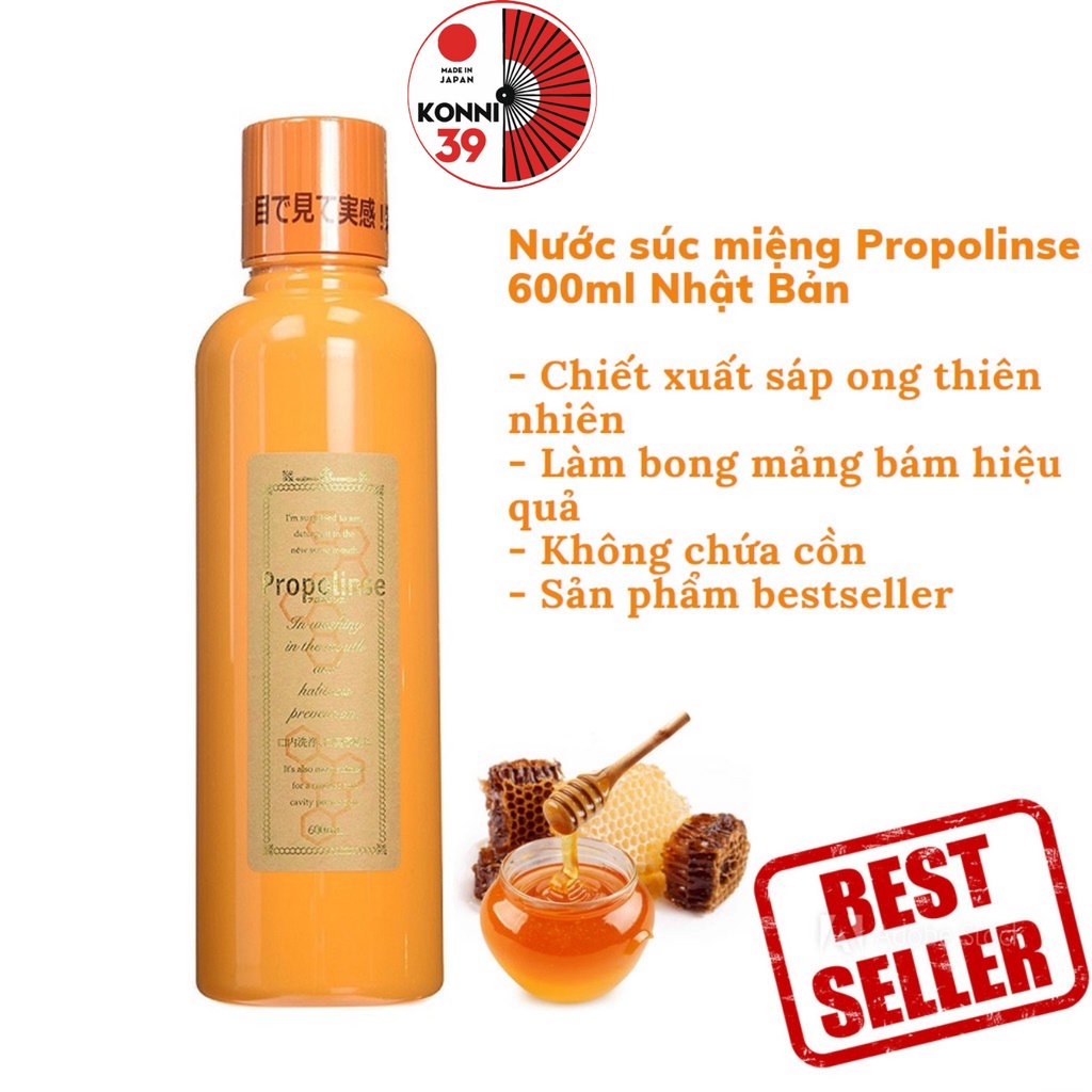 Nước súc miệng Propolinse màu cam 600ml Nhật bản, sạch mảng bám làm thơm miệng - Bahachiha