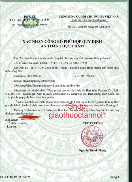 Men vi sinh Antibio Pro 1g (Hàn Quốc)(hàng chính hãng Bayer nhập khẩu)(hộp 100gói) cho mọi lứa tuổi