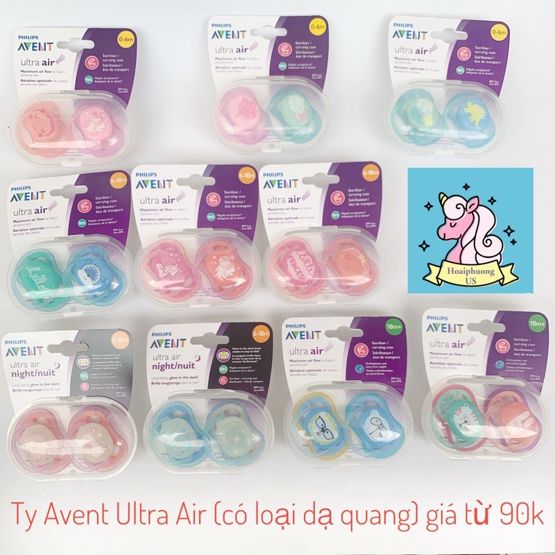 [CÔNG NGHỆ MỚI] Ty giả thông khí Avent Ultra Air cho bé từ 0-36 tháng, chính hãng, có loại dạ quang