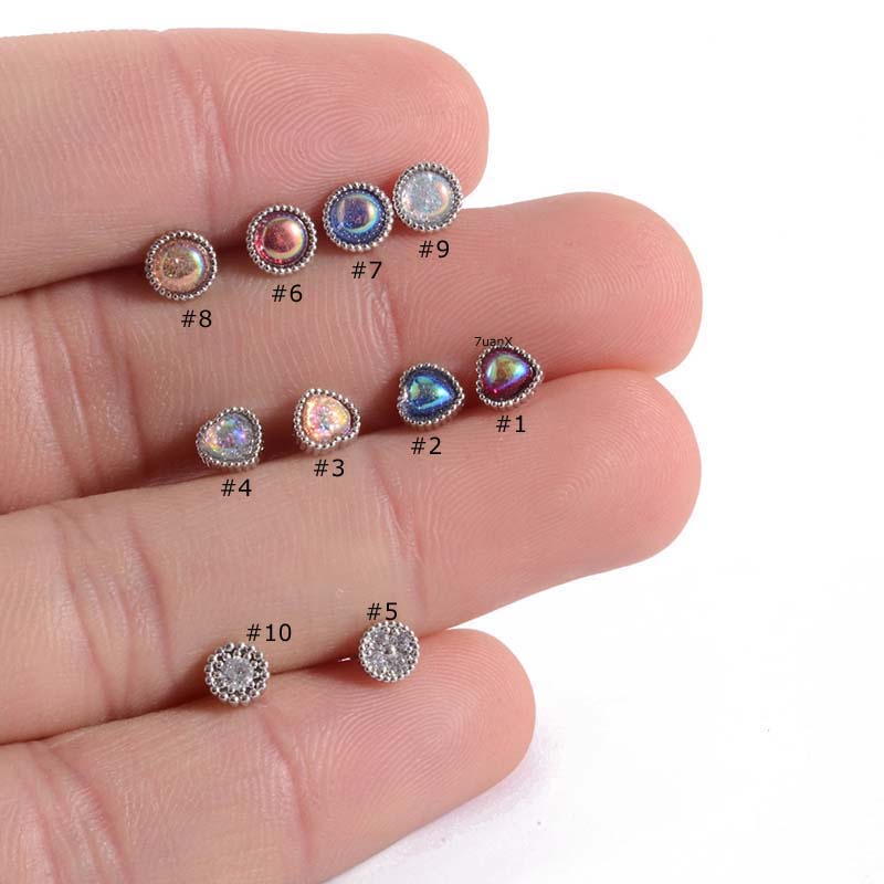 Khuyên tai đầu hình trái tim và hình tròn bằng thép không gỉ