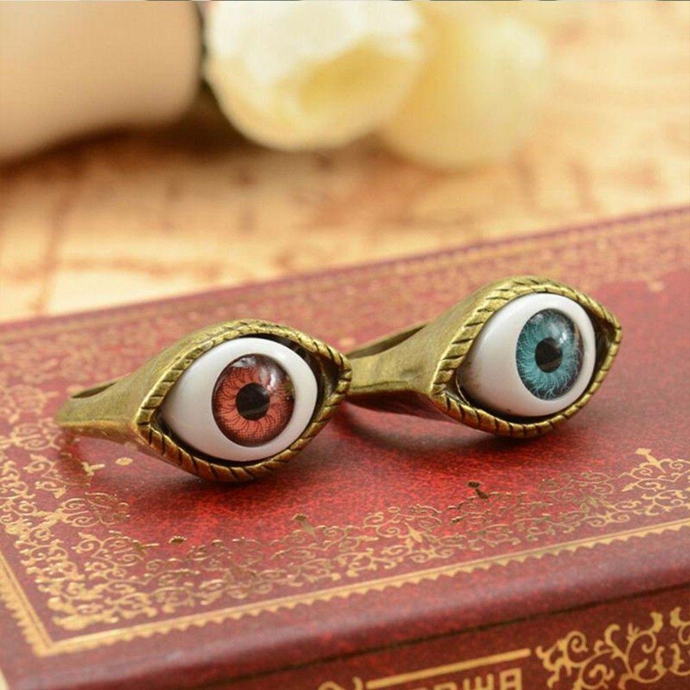 FORBETTER Nhẫn Hình Đôi Mắt Màu Sắc Xanh Dương / Nâu Phong Cách Gothic Cổ Điển Thời Trang