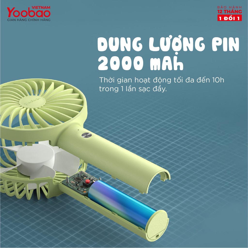 Quạt sạc mini để bàn YOOBAO F3S - 2000mAh/3000mAh - Có 3 chế độ gió - Hàng chính hãng - Bảo hành 12 tháng 1 đổi 1