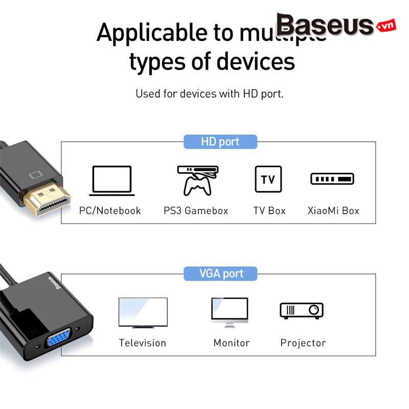 Đầu chuyển cổng HDMI sang VGA/ Audio AUX 3.5mm Baseus HD Converter