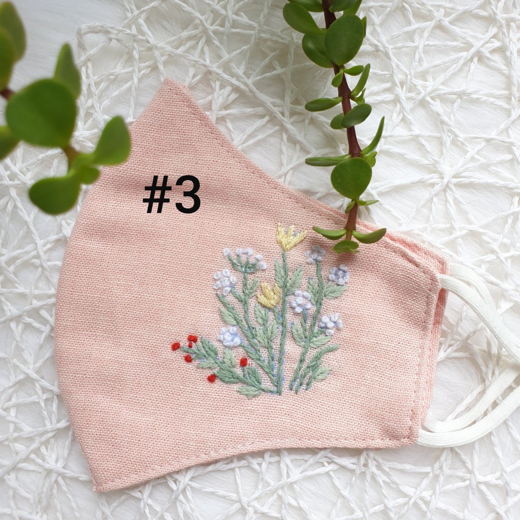 Khẩu trang linen thêu tay bộ sưu tập hoa nhỏ xinh xinh giá rẻ JL115 JL134 JL128 JL129