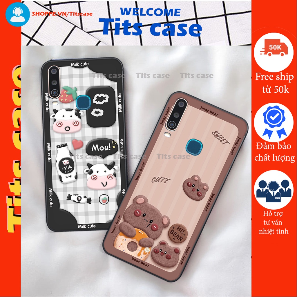 Ốp lưng Vivo U10 / Y12 / Y15 / Y17 in hình bò sữa, gấu be@r, cute cực  ĐỈNH -  cực CHẤT-  cực COOL