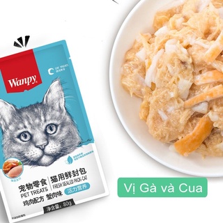🥝PATE GÓI WANPY cho mèo(80gr) - Hương Vị Gà/Cá Ngừ, Giải Pháp Ăn Ngon Cho Mèo Kén Ăn.