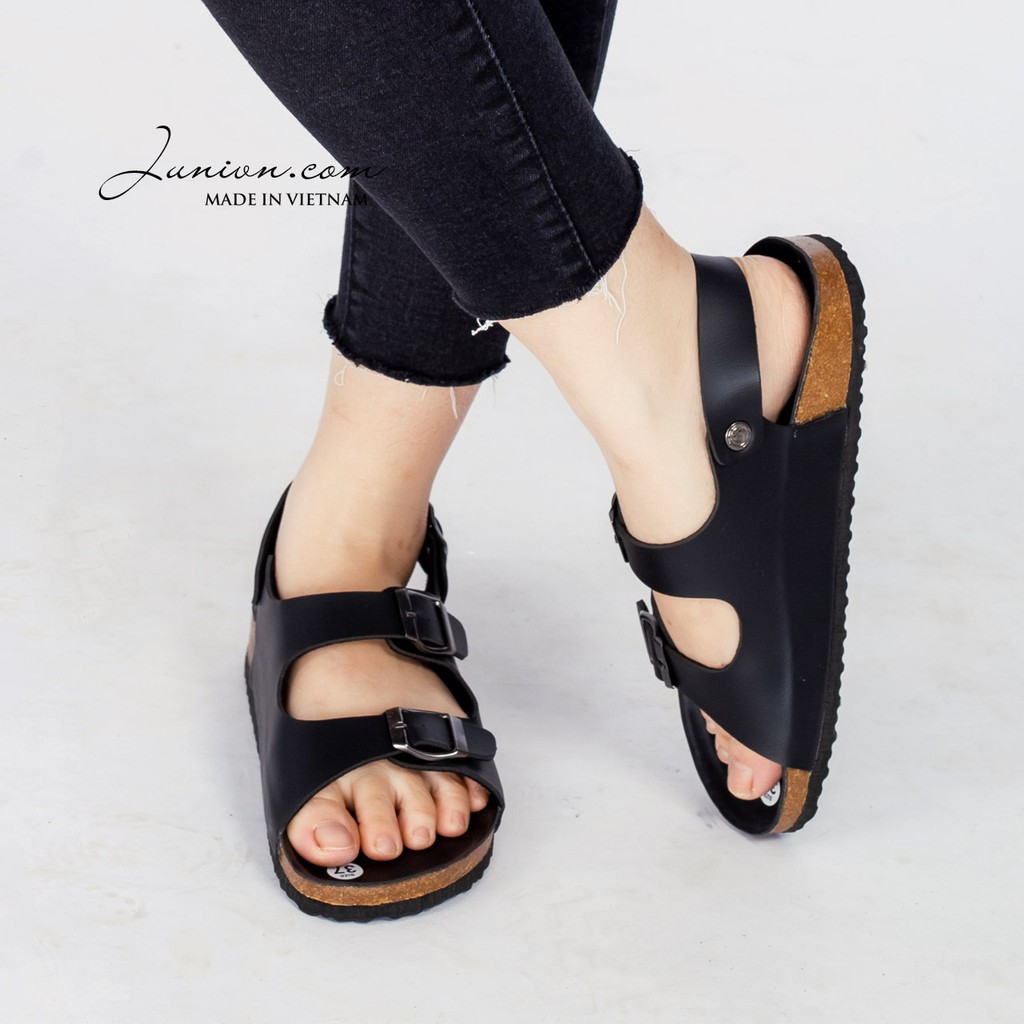 [DA PU-CHỐNG NƯỚC] PU02- Dép sandal Unisex quai hậu ngang da PU, đế trấu Bioline - Xuất khẩu châu Âu - Juni Store