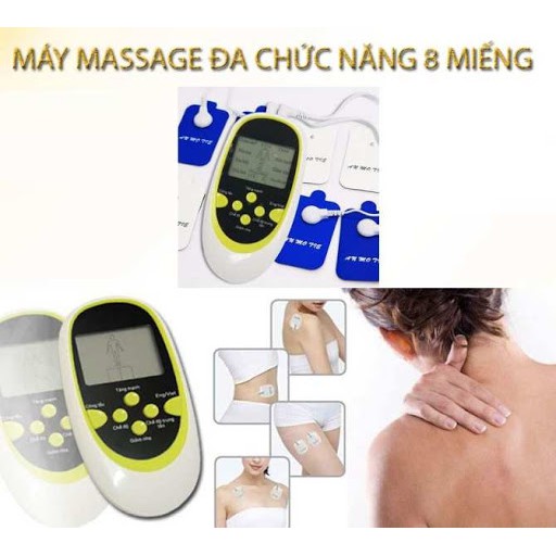 Máy điện xung trị liệu 8 miếng dán loại tiếng việt đầu ra kép đa chức năng. Máy châm cứu bấm huyệt 8 miếng dán