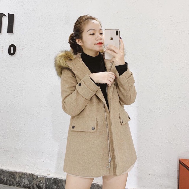 Áo khoác dạ mũ lông ivy 1 chốt sz sm hàng QC