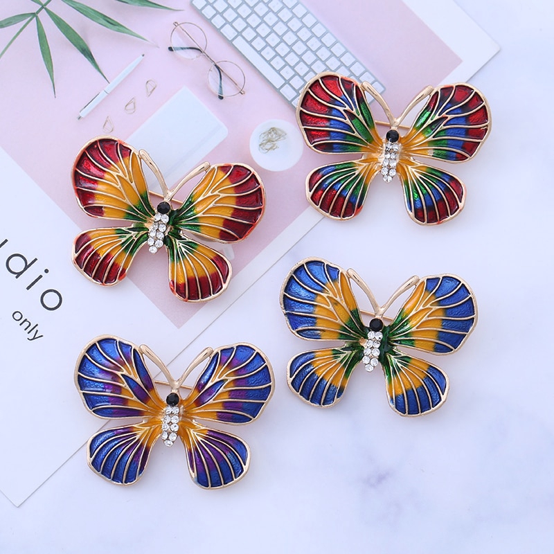 Ghim cài áo hình bươm bướm đính kim cương pha lê giả thời trang dành cho nữ