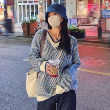  【Guimi】Áo khoác len dáng rộng cổ chữ V phong cách Hàn Quốc cho nữ | BigBuy360 - bigbuy360.vn