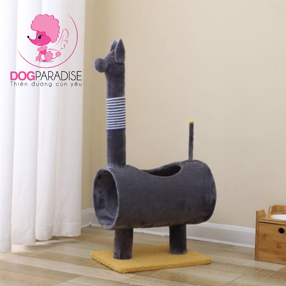 Trụ cào móng cho mèo hình chó xám thiết kế đa năng có đường hầm 35*24*65cm - Dog Paradise