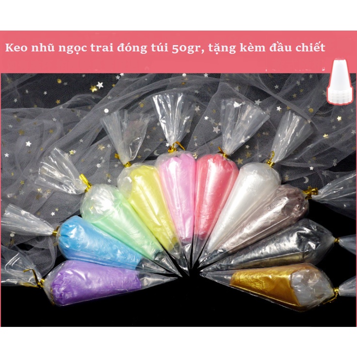 Keo Kem Túi 50Gr Gồm 10 Màu Thạch Nhũ Bóng Pearl Trang Trí Ốp Điện Thoại, Diy