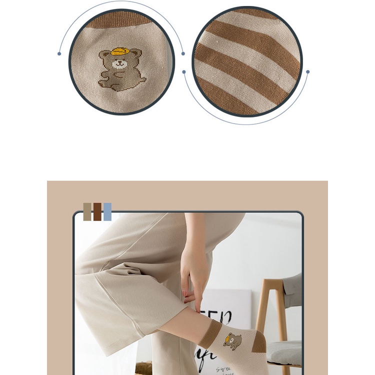 Vớ cổ cao nữ Dễ thương Tất nữ cao cổ cute Chất Cotton In hình Gấu Ulzzang Hàn Quốc