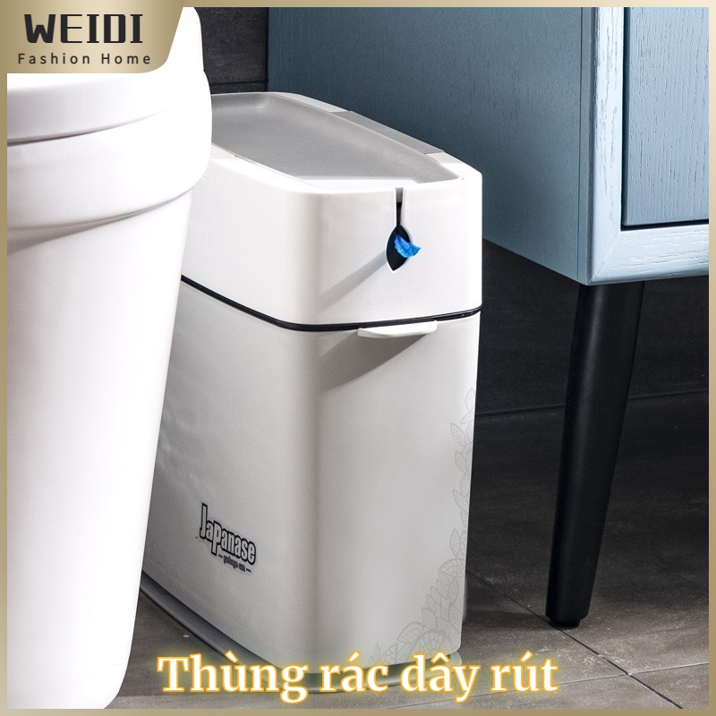 【WEIDI】Sản phẩm mới thùng rác dây rút, nhà vệ sinh gia đình, phòng tắm có nắp, nhà bếp và phòng khách sọt rác sáng tạo, lưu trữ khe hẹp