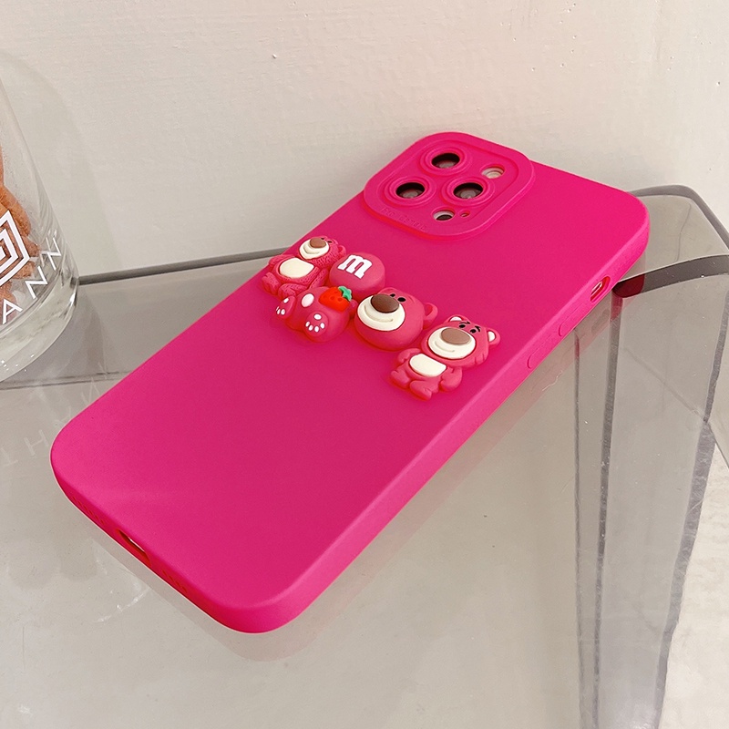 Ốp Điện Thoại Tpu Dẻo In Hình Gấu Hồng Đỏ Dâu Đáng Yêu Cho iphone 15 pro max 14 13 12 pro max 11 pro max 7 8 plus