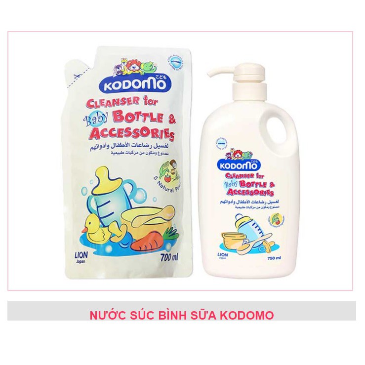 Combo Nước Rửa Bình Sữa Kodomo Rửa Rau Củ Và Phụ Kiện, An Toàn Cho Bé 700Ml Dạng Túi và Chai 750ml