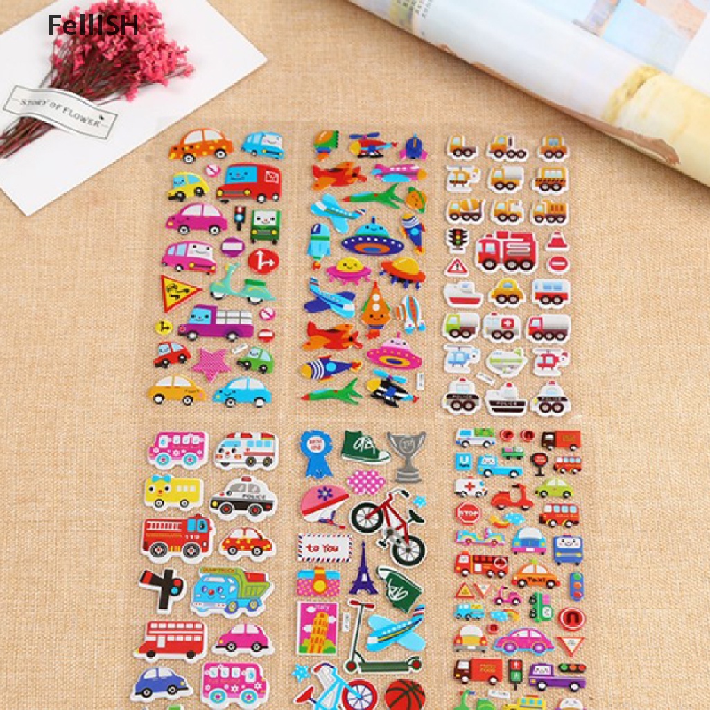 Set 10 Tấm Sticker Hoạt Hình 3D Trang Trí Sổ Tay Cho Bé Trai # 439br