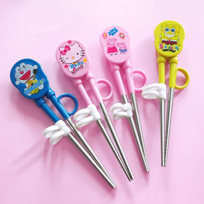 Đũa Tập Ăn Bằng Thép Không Gỉ Họa Tiết Hoạt Hình Dễ Thương Cho Bé