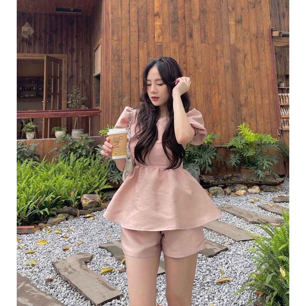 Set Tafta Áo Baby Doll Nơ Lưng và Quần Ống Rộng (HỒNG BABY)