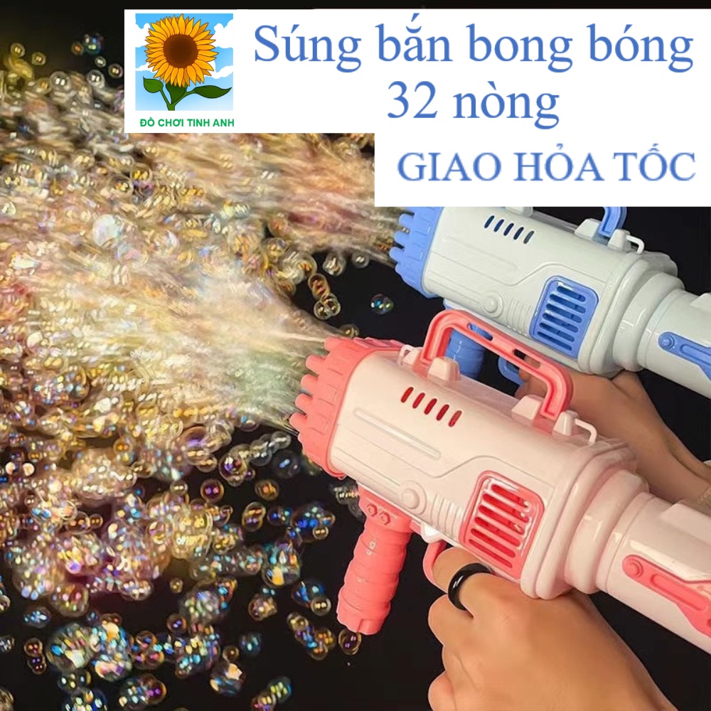 TẶNG KÈM PIN - Súng bắn bong bóng xà phòng 32 nòng chạy bằng pin siêu mạnh kèm dung dịch nhiều màu