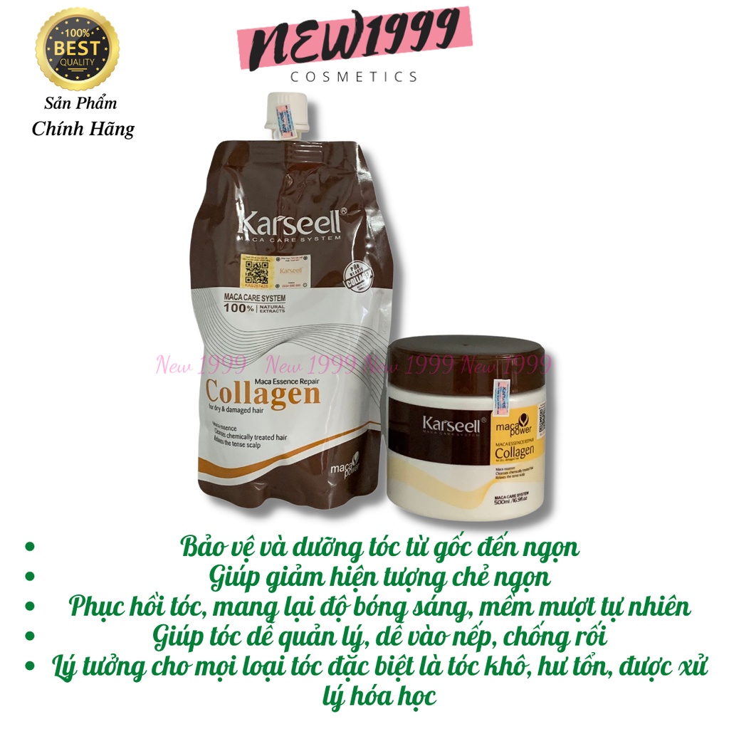 Kem hấp ủ tóc COLLAGEN KARSEELL 500ml chính hãng phục hồi tóc hư tổn khô sơ chẻ ngọn