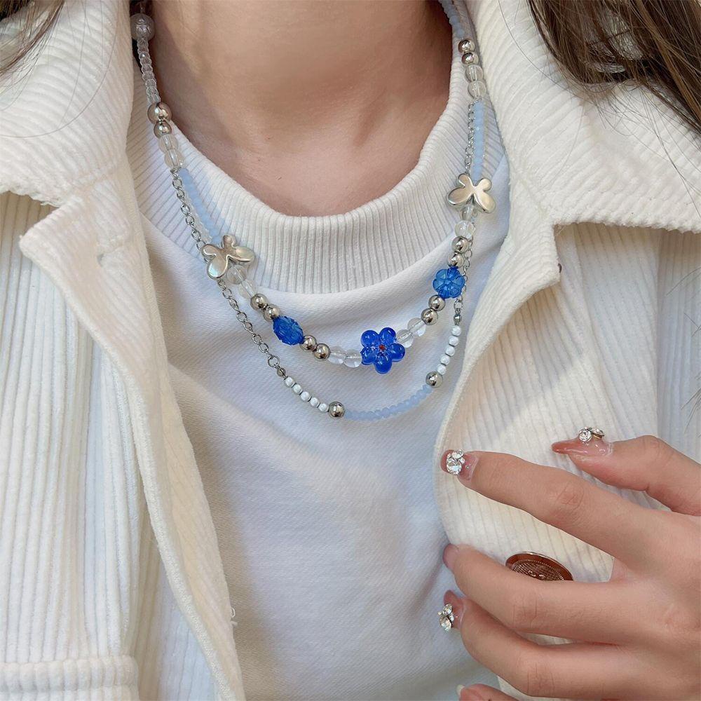 Vòng cổ Chuỗi Hạt Màu Xanh Dương Ngọt Ngào Cho Nữ