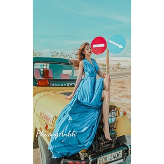maxi lụa dập ly siêu xoè xẻ tà nhiều màu