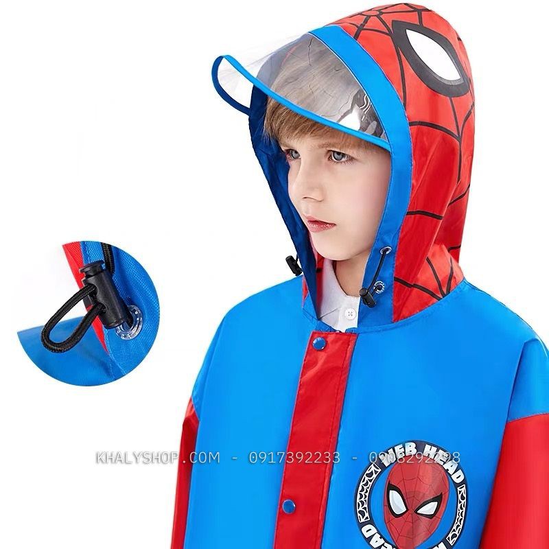 Áo mưa vải dù cao cấp hình người nhện Spiderman màu xanh đỏ cho bé trai còn size (S,L,XXL) - 140P4NVF18006S - (Disney)