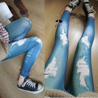 Legging giả quần jeans rách