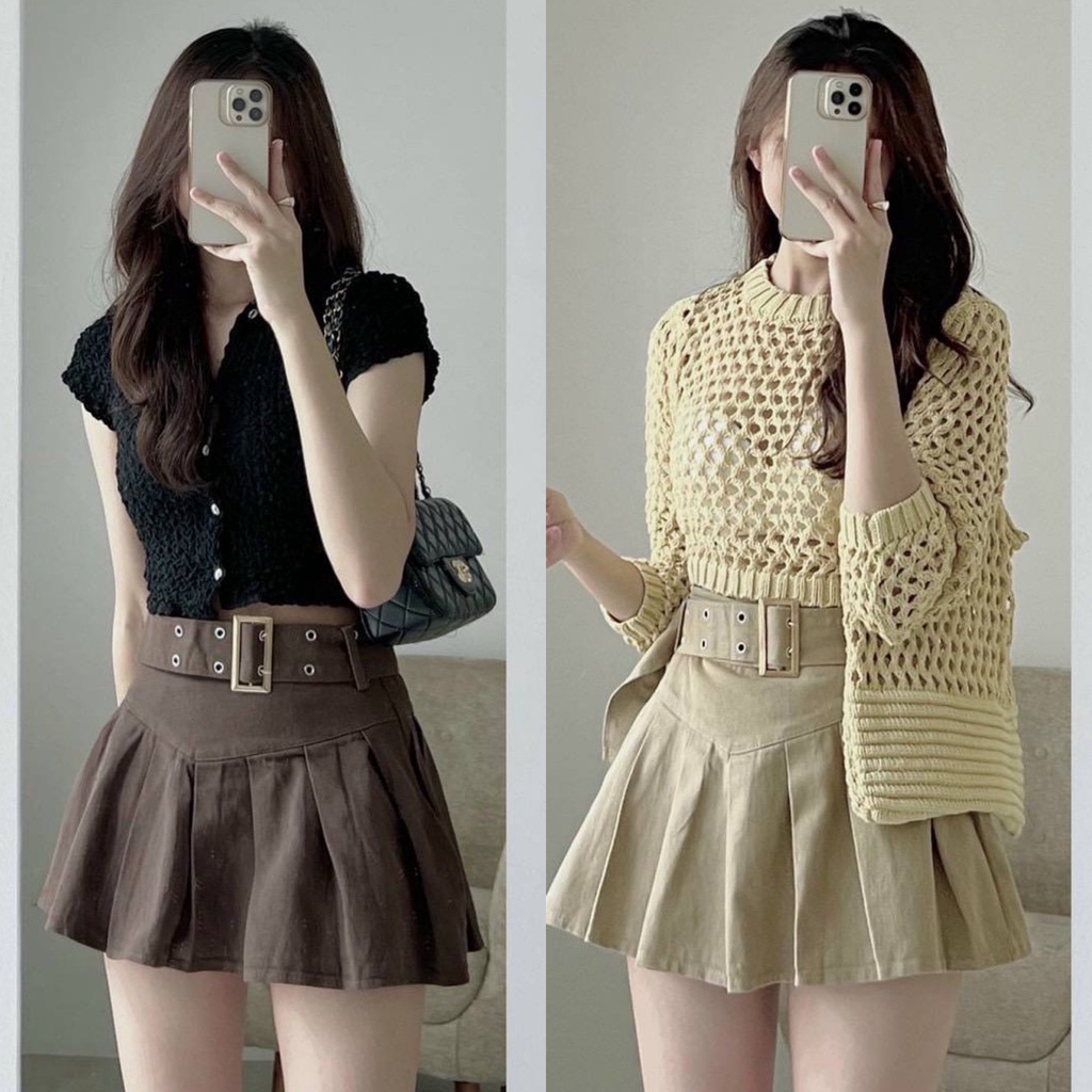 CHÂN VÁY PLI KÈM BELT (KÈM VIDEO HÌNH THẬT)