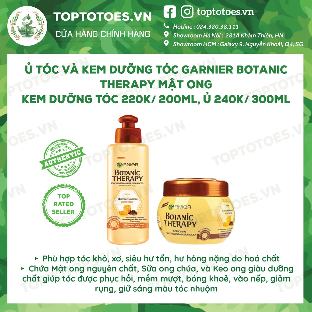 Ủ tóc và kem dưỡng tóc - xả khô Garnier Botanic Therapy Mật ong phục hồi sâu, bảo vệ và dưỡng tóc bóng mượt, vào nếp