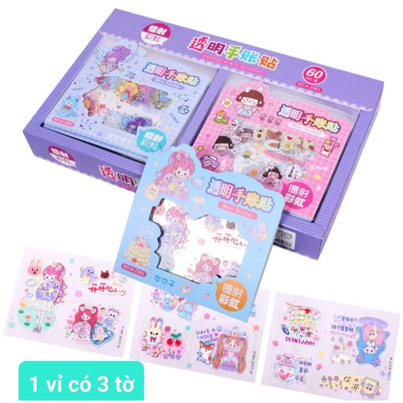 1 vỉ 3 trang sticker dễ thương mã A-2349