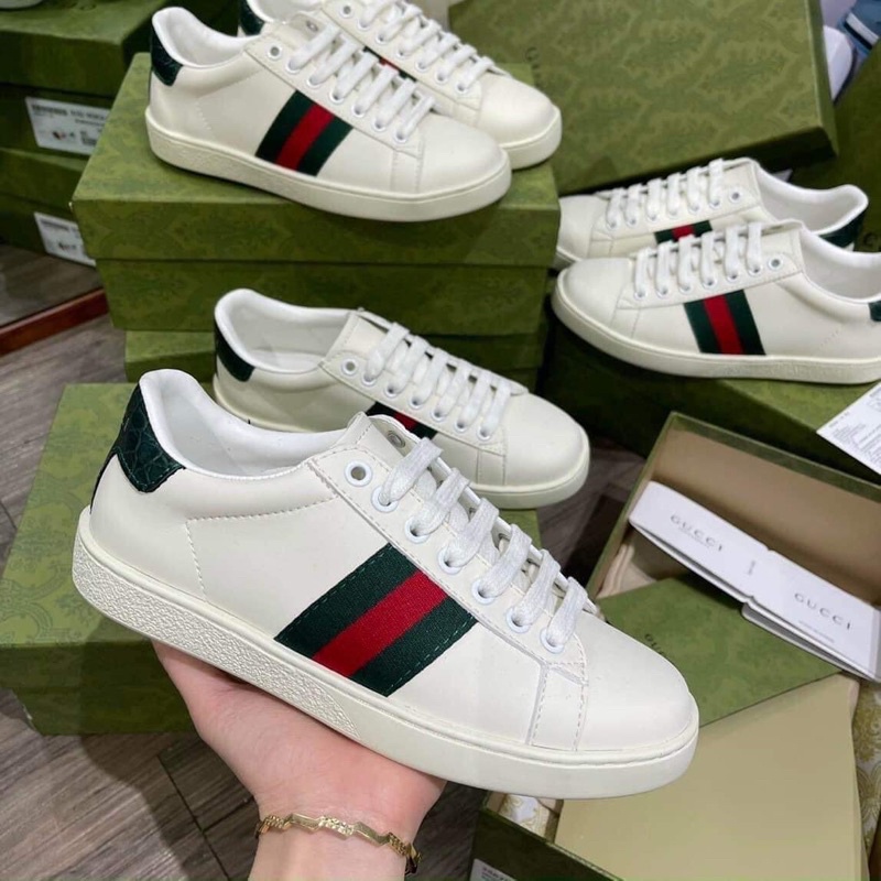 Giày gucci 3 vạch siêu cấp , giày thể thao nam gc trắng buộc dây cao cấp kèm hộp