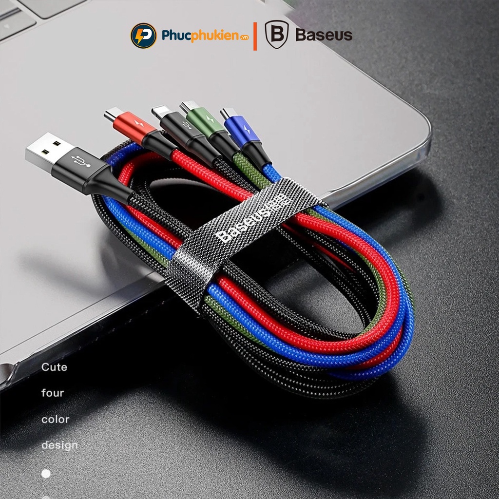 Cáp sạc nhiều đầu Baseus Rapid gồm 2 đầu iPh + 1 đầu Micro Usb + 1 đầu Type C - Phúc Phụ Kiện Bảo hành 12 tháng 1 đổi 1