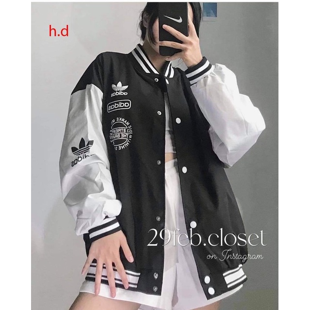 Áo khoác bomber lô gô chữ tay ngực tay trắng HĐ12