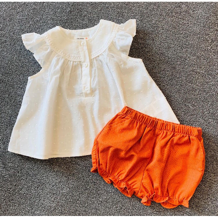 Bộ Talahu thô gạo, quần short linen cam siêu hot,