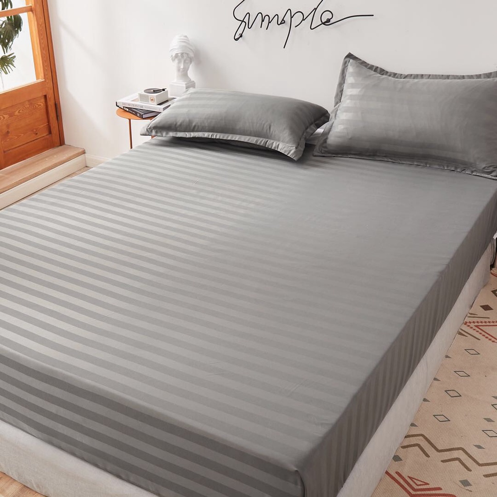 Ga giường và vỏ gối Cotton 3F màu ghi Nhà Nhím Bedding Bộ ga giường dày dặn đủ kích thước trải nệm 1m2*2m đến 2m*2m2
