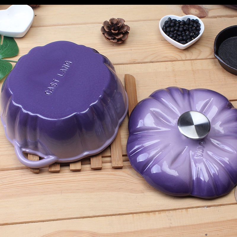 Nồi gang phủ gốm tráng men mẫu quả bí 20cm